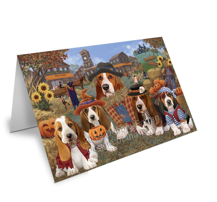 Halloween 'Round Town Basset Hound Dogs Handmade Artwork Assorted Pets Greeting Cards and Note Cards with Envelopes for All Occasions and Holiday Seasons GCD77747
