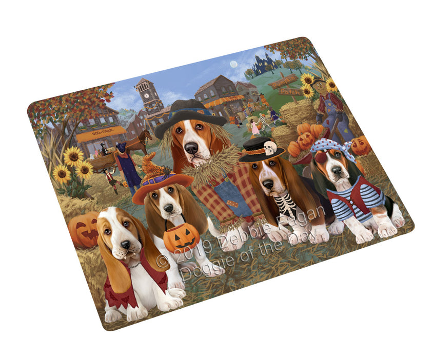 Halloween 'Round Town And Fall Pumpkin Scarecrow Both Basset Hound Dogs Cutting Board C77032