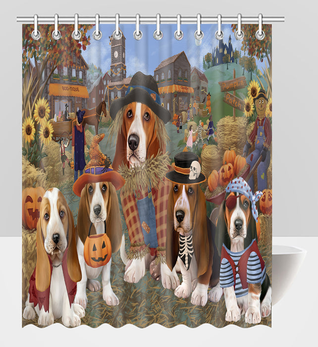 Halloween 'Round Town Basset Hound Dogs Shower Curtain