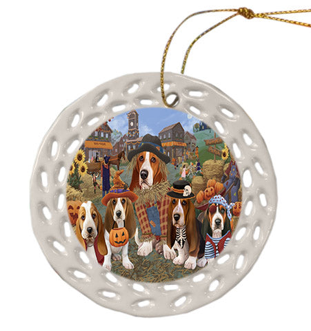 Halloween 'Round Town Basset Hound Dogs Ceramic Doily Ornament DPOR57467