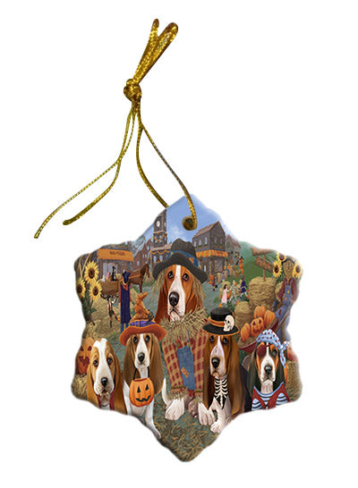 Halloween 'Round Town Basset Hound Dogs Star Porcelain Ornament SPOR57467