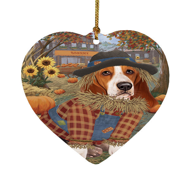Fall Pumpkin Scarecrow Basset Hound Dogs Heart Christmas Ornament HPOR57528
