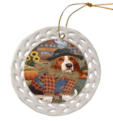 Fall Pumpkin Scarecrow Basset Hound Dogs Ceramic Doily Ornament DPOR57528