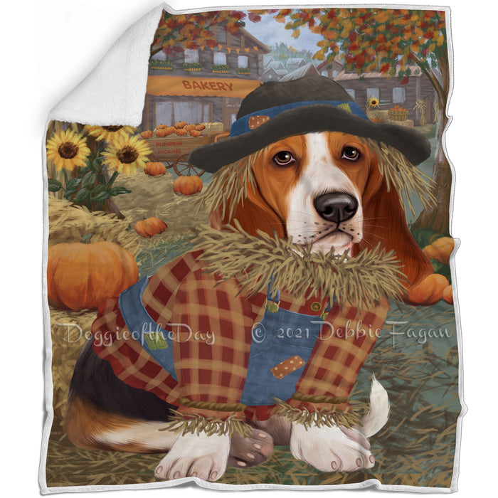 Halloween 'Round Town And Fall Pumpkin Scarecrow Both Basset Hound Dogs Blanket BLNKT139214