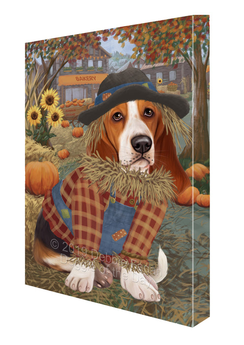 Halloween 'Round Town And Fall Pumpkin Scarecrow Both Basset Hound Dogs Canvas Print Wall Art Décor CVS139841