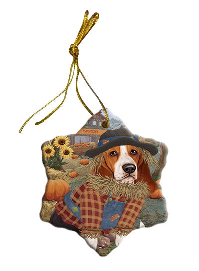Fall Pumpkin Scarecrow Basset Hound Dogs Star Porcelain Ornament SPOR57528