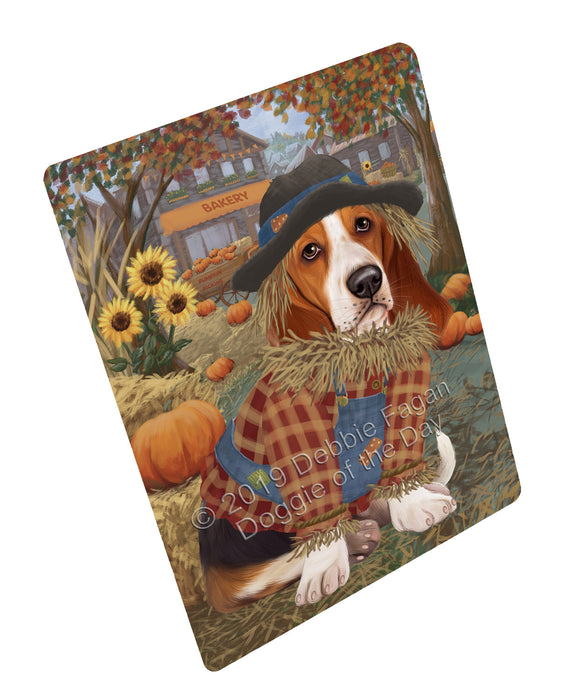 Halloween 'Round Town And Fall Pumpkin Scarecrow Both Basset Hound Dogs Magnet MAG77215 (Small 5.5" x 4.25")