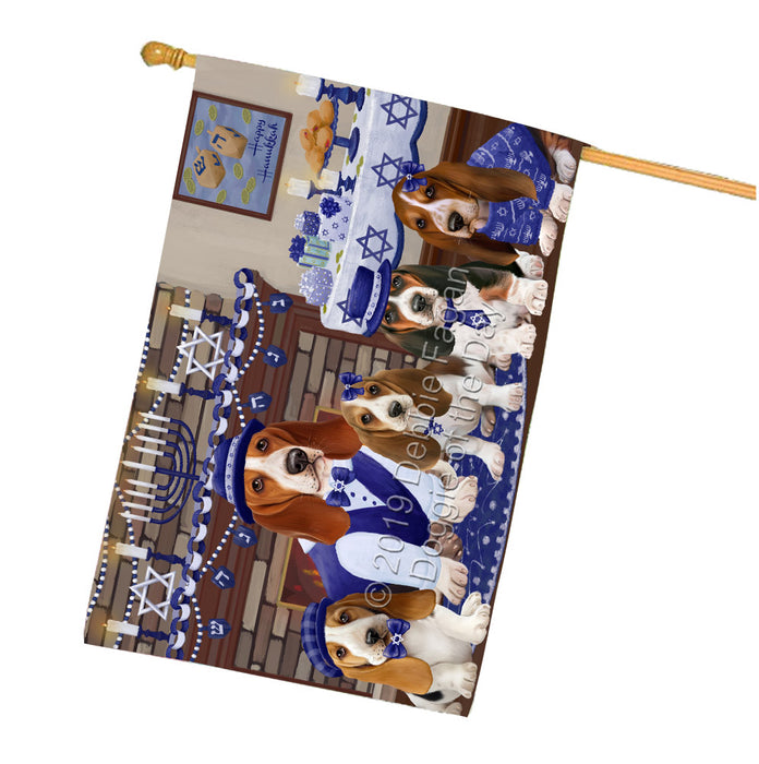 Happy Hanukkah Family Basset Hound Dogs House Flag FLG65801