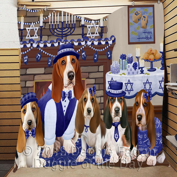 Happy Hanukkah Family and Happy Hanukkah Both Basset Hound Dogs Quilt