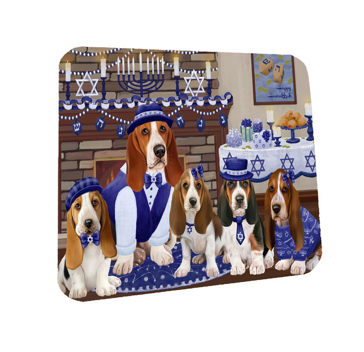 Happy Hanukkah Family Basset Hound Dogs Coasters Set of 4 CSTA57545