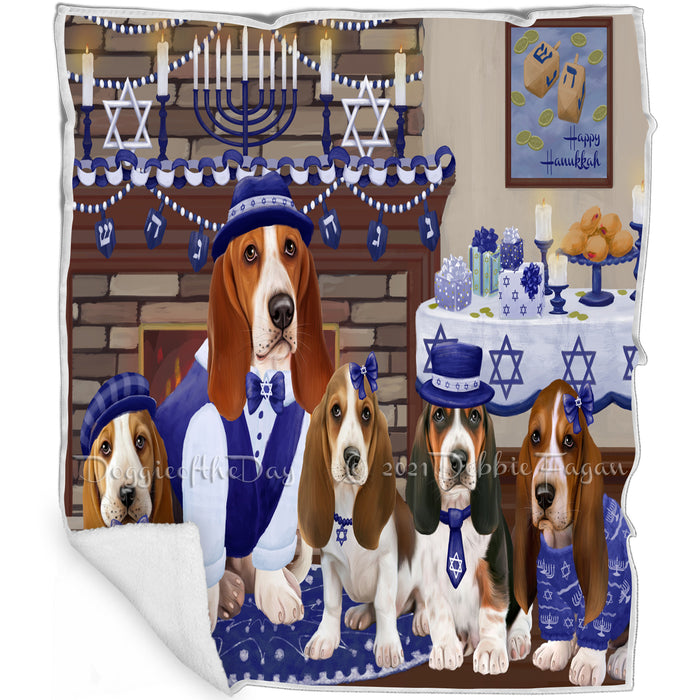 Happy Hanukkah Family and Happy Hanukkah Both Basset Hound Dogs Blanket BLNKT140267