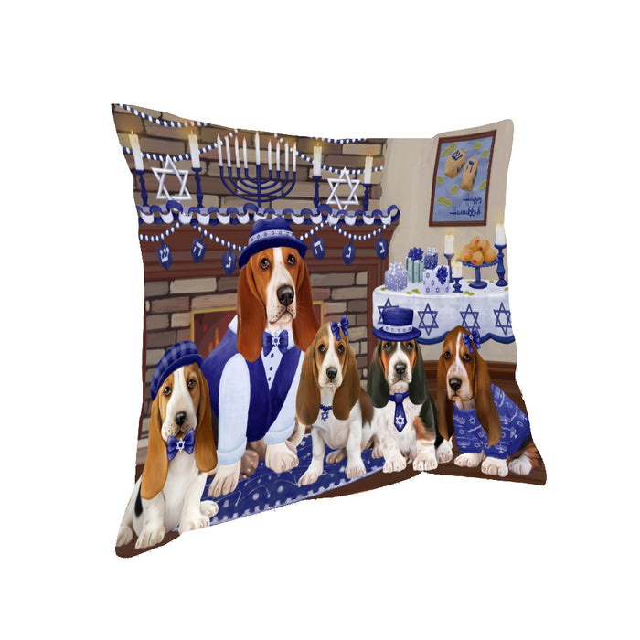 Happy Hanukkah Family and Happy Hanukkah Both Basset Hound Dogs Pillow PIL82756