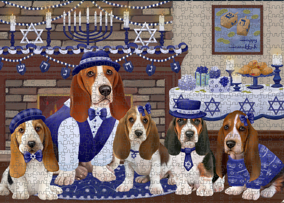 Happy Hanukkah Family and Happy Hanukkah Both Basset Hound Dogs Puzzle with Photo Tin PUZL96664