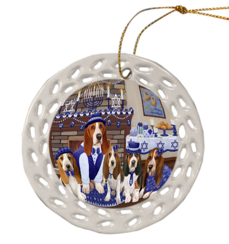 Happy Hanukkah Family Basset Hound Dogs Doily Ornament DPOR57947