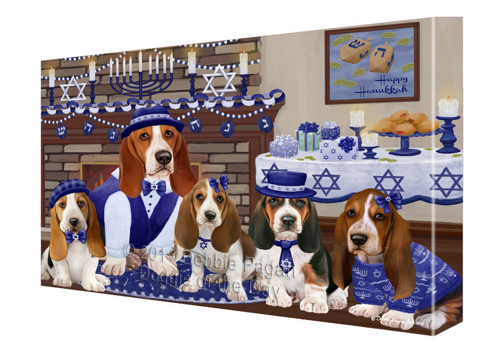 Happy Hanukkah Family and Happy Hanukkah Both Basset Hound Dogs Canvas Print Wall Art Décor CVS140894