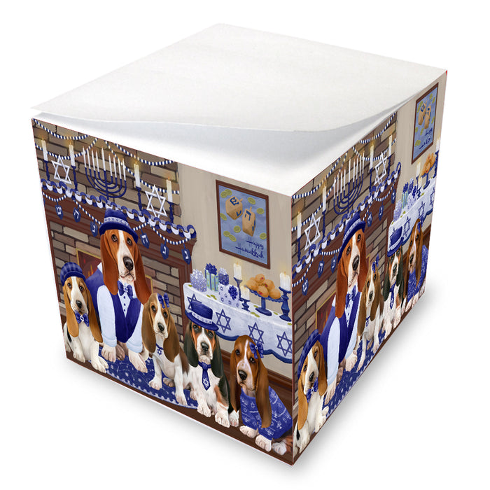 Happy Hanukkah Family Basset Hound Dogs note cube NOC-DOTD-A56617
