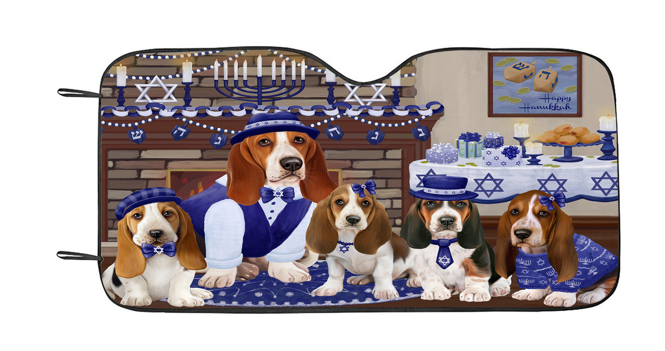 Happy Hanukkah Family Basset Hound Dogs Car Sun Shade