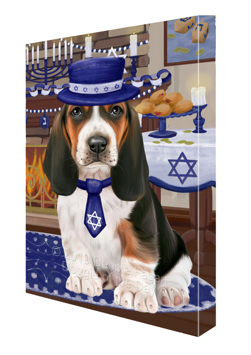 Happy Hanukkah Family and Happy Hanukkah Both Basset Hound Dog Canvas Print Wall Art Décor CVS140390
