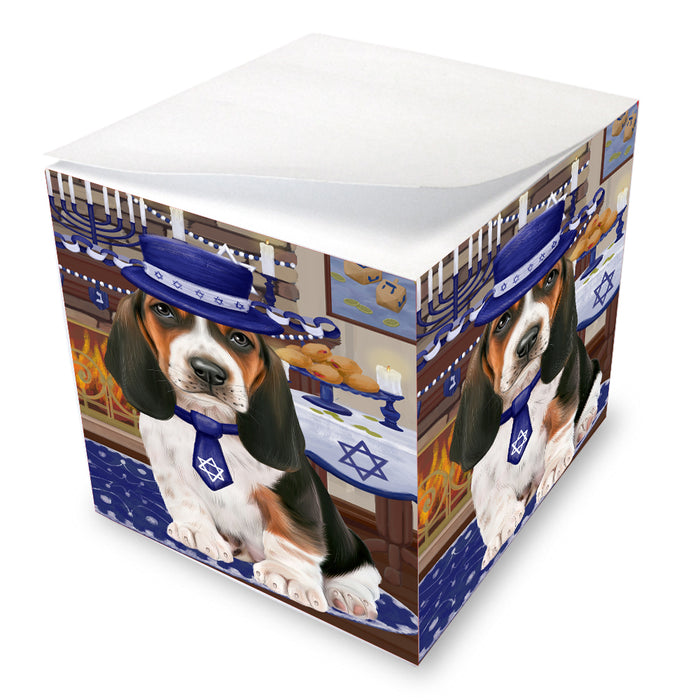 Happy Hanukkah Family Basset Hound Dogs note cube NOC-DOTD-A56673