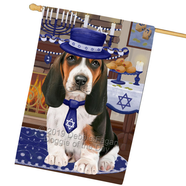 Happy Hanukkah Basset Hound Dog House Flag FLG65857