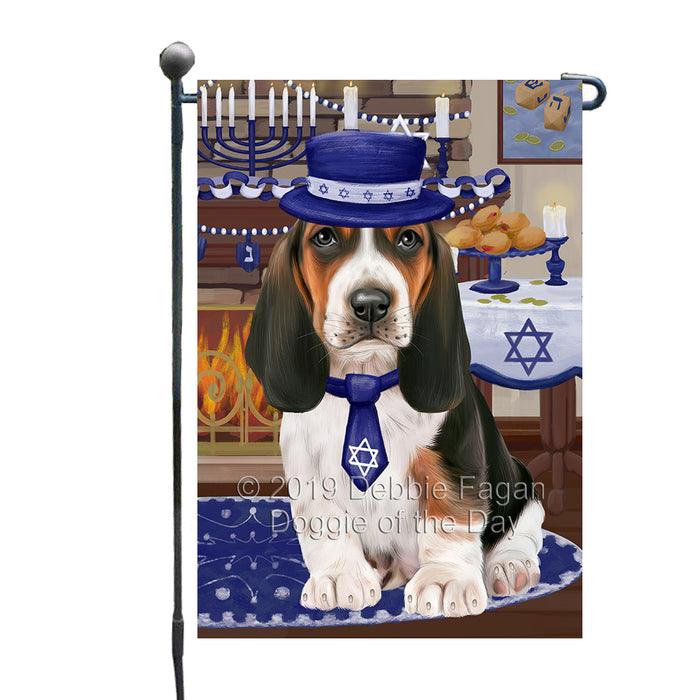 Happy Hanukkah Family and Happy Hanukkah Both Basset Hound Dog Garden Flag GFLG65689