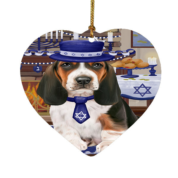 Happy Hanukkah Basset Hound Dog Heart Christmas Ornament HPOR57645