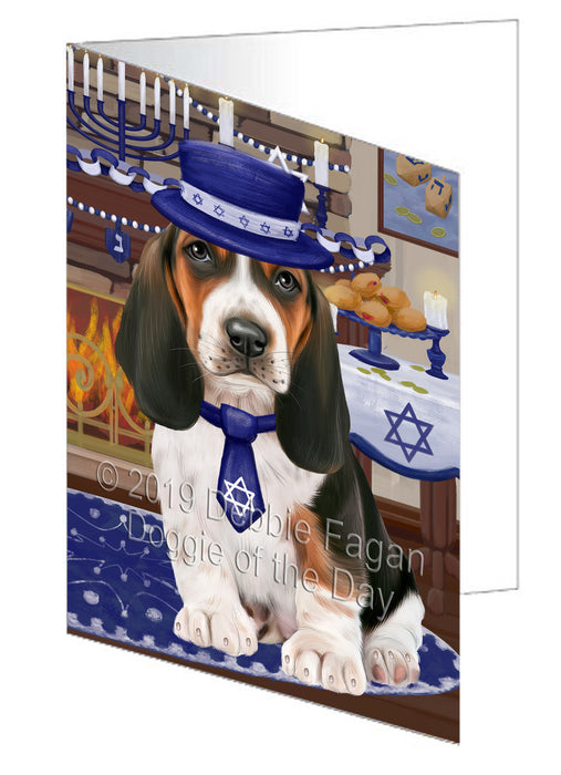 Happy Hanukkah Basset Hound Dog Handmade Artwork Assorted Pets Greeting Cards and Note Cards with Envelopes for All Occasions and Holiday Seasons GCD78281