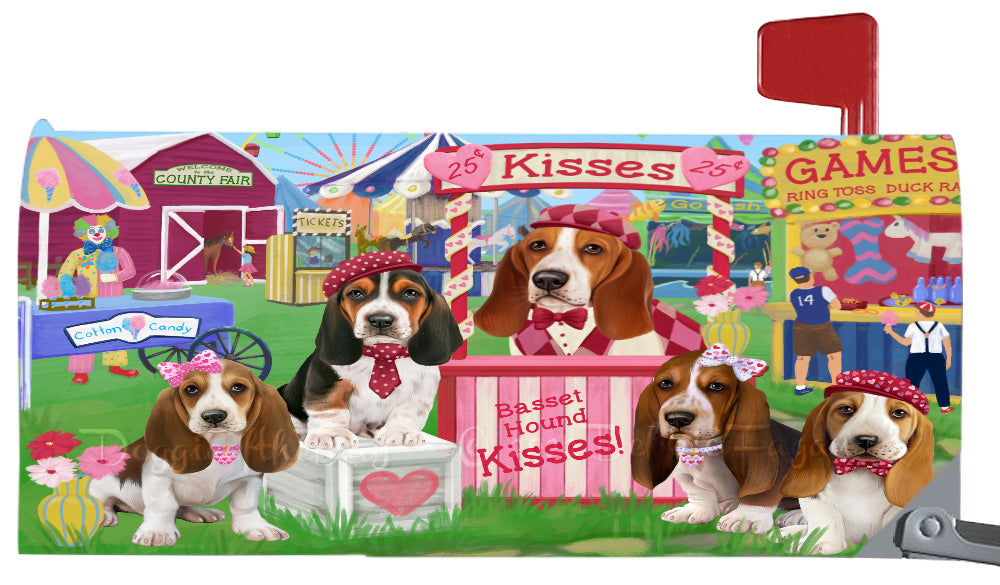 Carnival Kissing Booth Basset Hound Dogs Magnetic Mailbox Cover Both Sides Pet Theme Printed Decorative Letter Box Wrap Case Postbox Thick Magnetic Vinyl Material