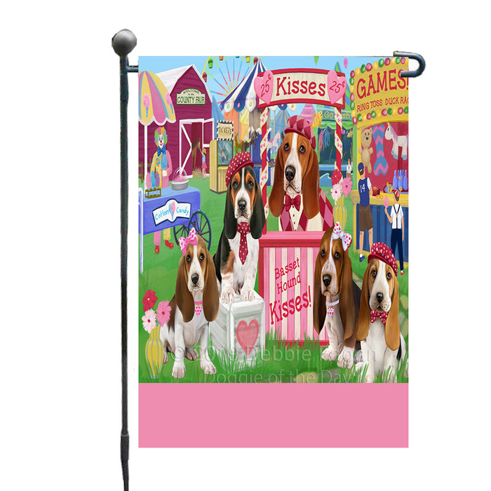 Personalized Carnival Kissing Booth Basset Hound Dogs Custom Garden Flag GFLG64253