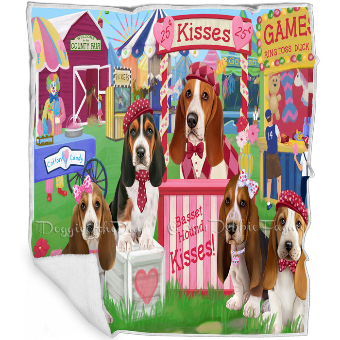 Carnival Kissing Booth Basset Hounds Dog Blanket BLNKT121431