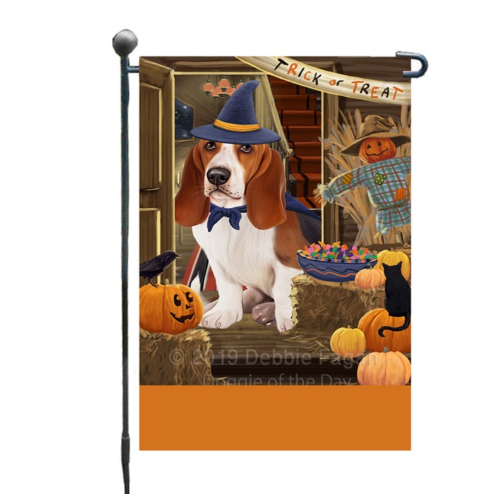 Personalized Enter at Own Risk Trick or Treat Halloween Basset Hound Dog Custom Garden Flags GFLG-DOTD-A59446