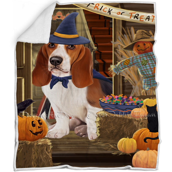 Enter at Own Risk Trick or Treat Halloween Basset Hound Dog Blanket BLNKT94107