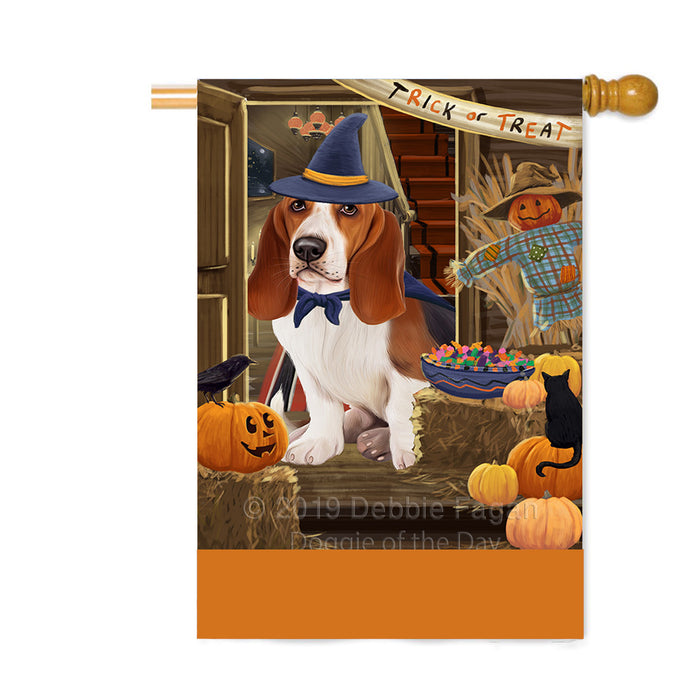 Personalized Enter at Own Risk Trick or Treat Halloween Basset Hound Dog Custom House Flag FLG-DOTD-A59502