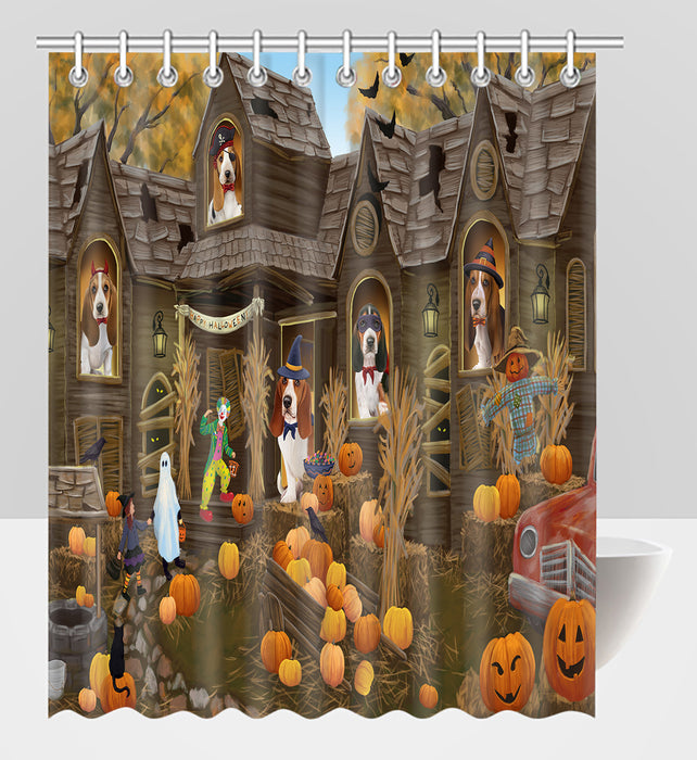 Haunted House Halloween Trick or Treat Basset Hound Dogs Shower Curtain