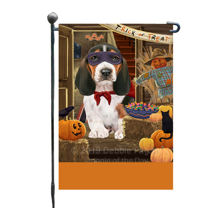 Personalized Enter at Own Risk Trick or Treat Halloween Basset Hound Dog Custom Garden Flags GFLG-DOTD-A59448