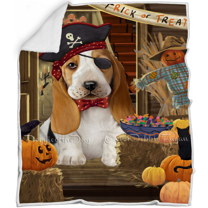 Enter at Own Risk Trick or Treat Halloween Basset Hound Dog Blanket BLNKT94125