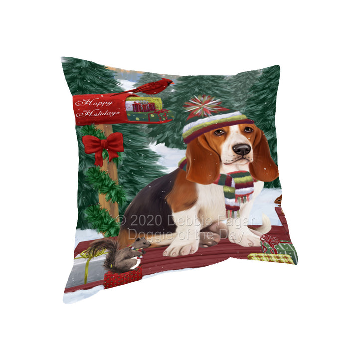 Christmas Woodland Sled Basset Hound Dog Pillow with Top Quality High-Resolution Images - Ultra Soft Pet Pillows for Sleeping - Reversible & Comfort - Ideal Gift for Dog Lover - Cushion for Sofa Couch Bed - 100% Polyester, PILA93529