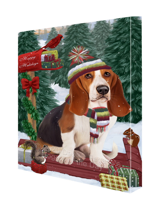 Christmas Woodland Sled Basset Hound Dog Canvas Wall Art - Premium Quality Ready to Hang Room Decor Wall Art Canvas - Unique Animal Printed Digital Painting for Decoration CVS568