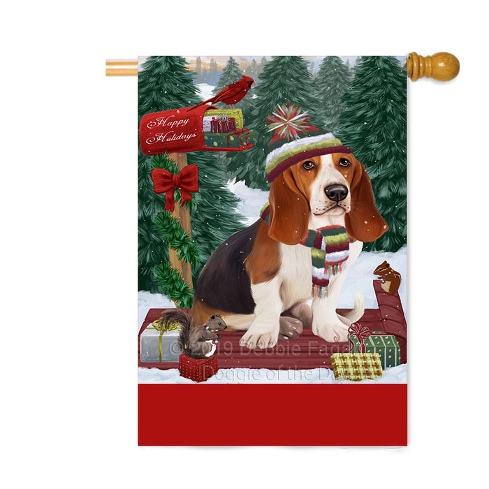 Personalized Merry Christmas Woodland Sled Basset Hound Dog Custom House Flag FLG-DOTD-A61545