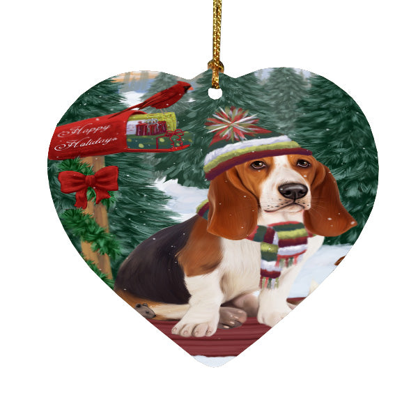 Christmas Woodland Sled Basset Hound Dog Heart Christmas Ornament HPORA59402