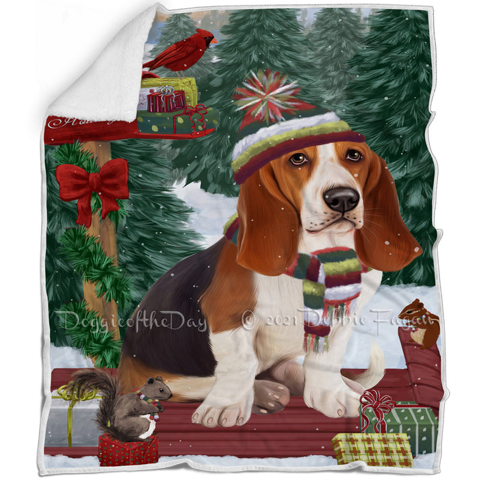 Merry Christmas Woodland Sled Basset Hound Dog Blanket BLNKT142691