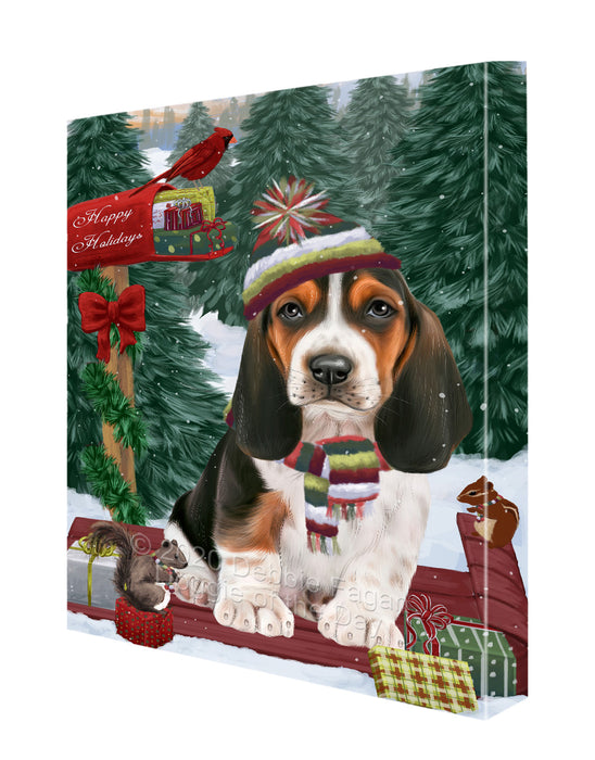 Christmas Woodland Sled Basset Hound Dog Canvas Wall Art - Premium Quality Ready to Hang Room Decor Wall Art Canvas - Unique Animal Printed Digital Painting for Decoration CVS569