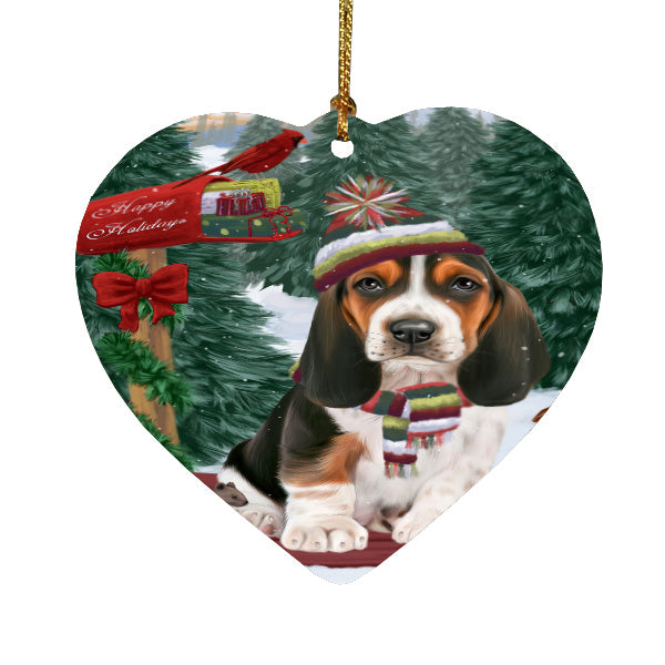 Christmas Woodland Sled Basset Hound Dog Heart Christmas Ornament HPORA59403