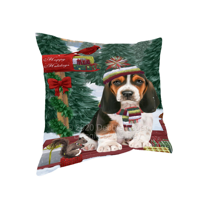 Christmas Woodland Sled Basset Hound Dog Pillow with Top Quality High-Resolution Images - Ultra Soft Pet Pillows for Sleeping - Reversible & Comfort - Ideal Gift for Dog Lover - Cushion for Sofa Couch Bed - 100% Polyester, PILA93532