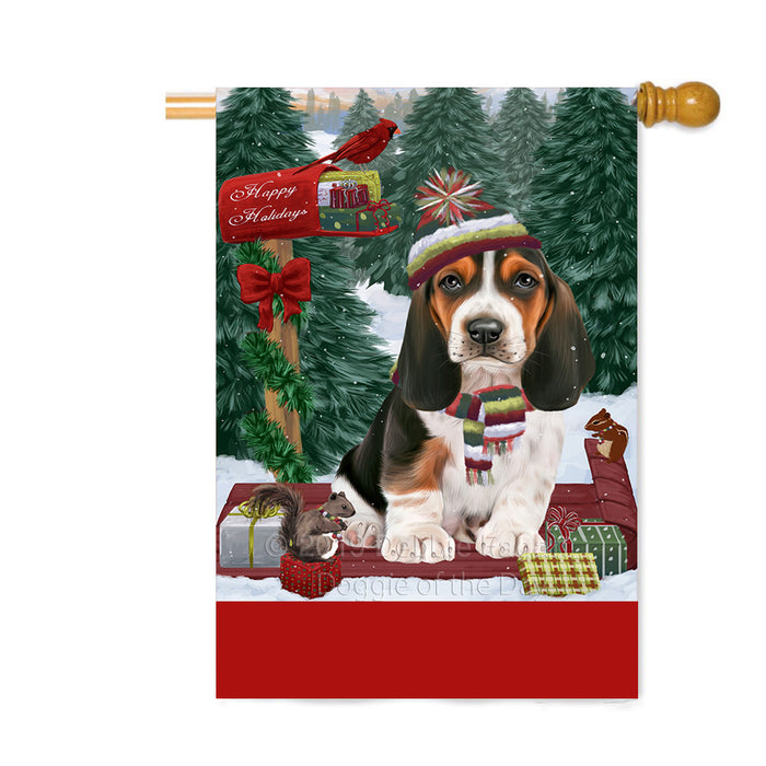Personalized Merry Christmas Woodland Sled Basset Hound Dog Custom House Flag FLG-DOTD-A61546
