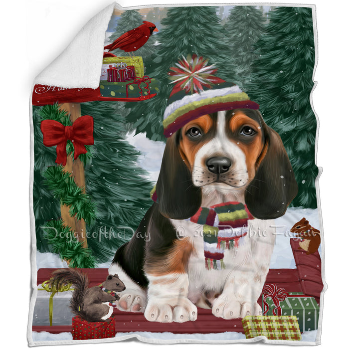 Merry Christmas Woodland Sled Basset Hound Dog Blanket BLNKT142692