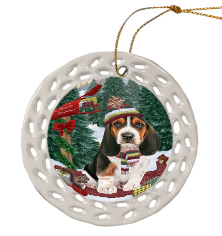 Christmas Woodland Sled Basset Hound Dog Doily Ornament DPOR59039