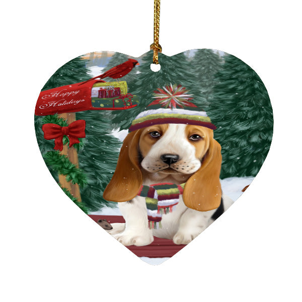Christmas Woodland Sled Basset Hound Dog Heart Christmas Ornament HPORA59404
