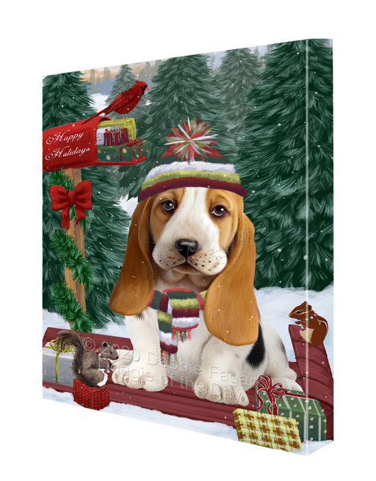 Christmas Woodland Sled Basset Hound Dog Canvas Wall Art - Premium Quality Ready to Hang Room Decor Wall Art Canvas - Unique Animal Printed Digital Painting for Decoration CVS570