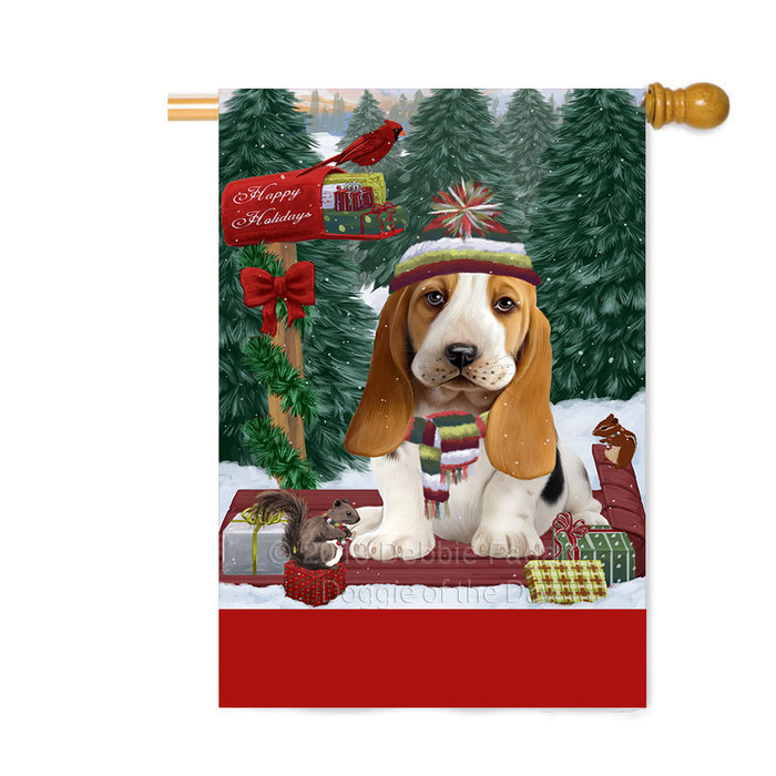 Personalized Merry Christmas Woodland Sled Basset Hound Dog Custom House Flag FLG-DOTD-A61547